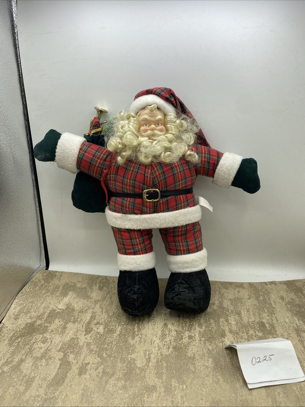 Vintage 13” Tall Christmas Santa Claus Figurine Doll Fabric Body Plastic Head